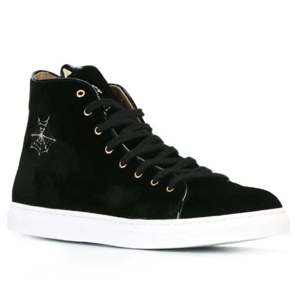 Charlotte Olympia The Purrfect Sneaker Black Velvet High Top Laced Womens 39